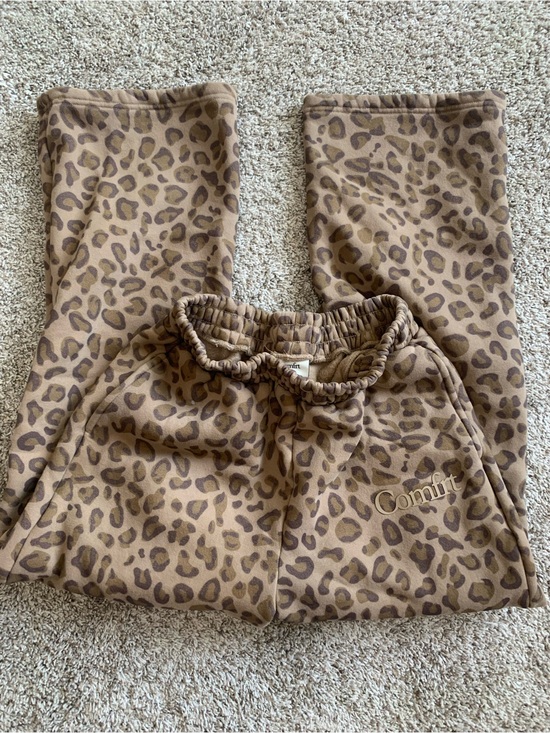 Comfrt Pants - Comfy Animal Print Lounge Pants - Brown Leopard Straight leg